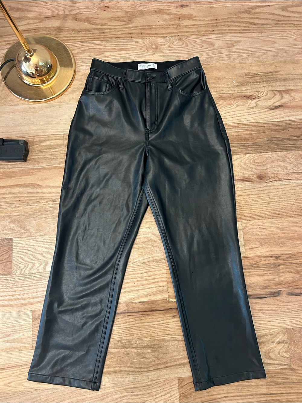 Abercrombie & Fitch Black Faux Leather Straight-Leg Pants